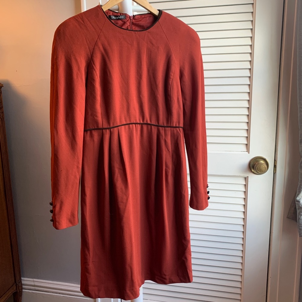 Tahari- Clay Red Long Sleeved Dress